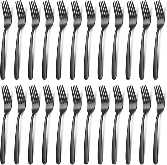 24 Pieces Dinner Forks Set (8 inch), Unokit Stainless Steel Dinner Forks Set of 24, Flatware Forks for Home, Kitchen or Restaurant - Mirror Polished, Dishwasher Safe - Black
