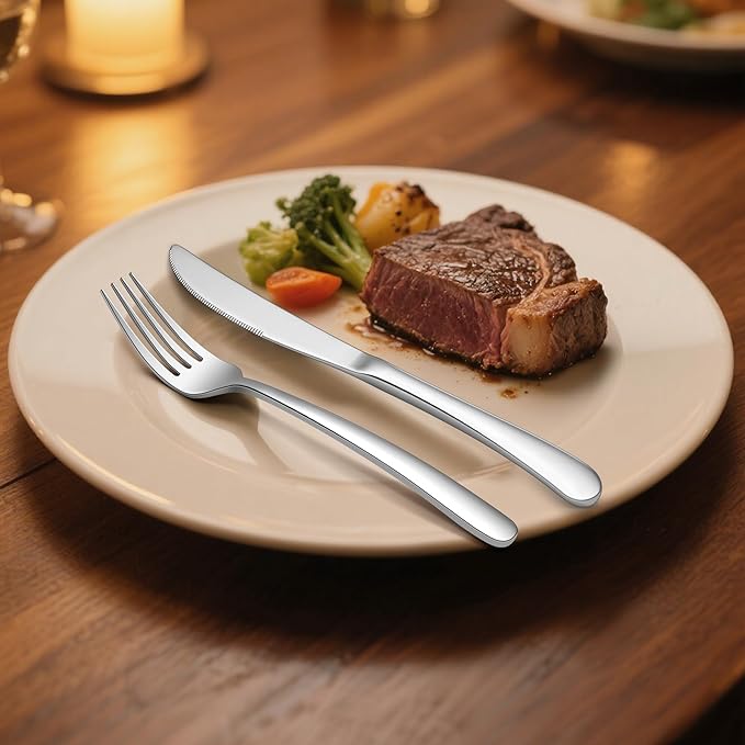 HaWare Heavy Duty Silverware Set, 60-Piece Stainless Steel Flatware Cutlery for 12, Modern & Elegant Design Includes Knives/Forks/Spoons, Mirror Polished and Dishwasher Safe