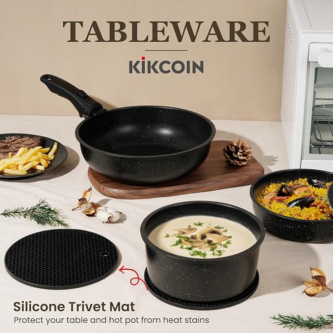 KIKCOIN 24 Pack Pots and Pans Set Non Stick, Detachable Handle Cookware Set, Induction RV Kitchen Cooking Set with Removable Handle, Frying Pans, Egg Pan - Dishwasher/Oven Safe, PFOA Free