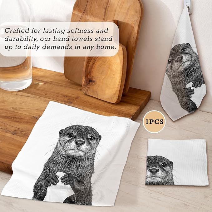 13x13 Cute Otter Kitchen Towels 1 PCS, Funny Otter Gifts for Women, Otter Decor Hand Towels for Bathroom, Cute Animal, Women, Pet Owners Housewarming-02