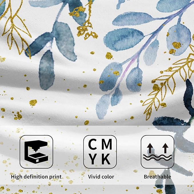 Imiss Navy Blue Eucalyptus Leaves Bathroom Towels 2Pcs, Watercolor Botanical Nature Plant Hand Fingertip Towel 14.4 x 28.3 Inch Multipurpose Kitchen Dish Cloth for Home Spa Yoga Sport Hotel