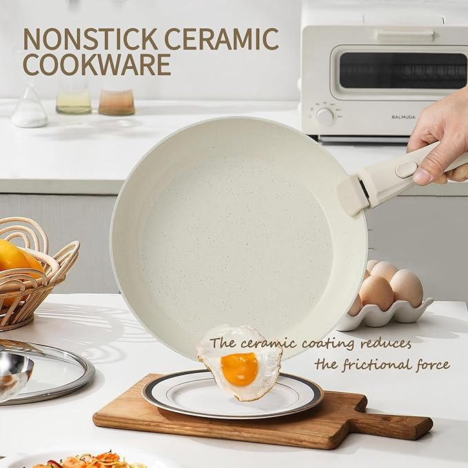 8PCS Ceramic Cookware,Nonstick Ceramic Pan, Removable Handle Pots and Pans Set, Stackable Pan Set, Nonstick Pots and Pans Set Non Stick pot for Home,RV