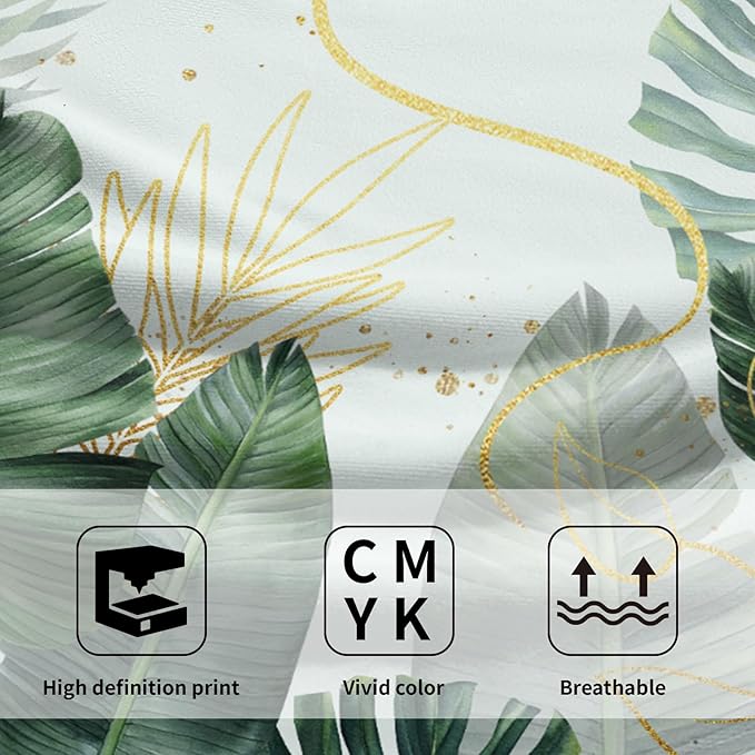 Imiss Palm Leaf Tropical Hand Towel Set of 2,Summer Green Gold Leaves Botanical Kitchen Dish Towels 14.4 x 28.3 Inch Soft Bathroom Guest Towels for Spa Yoga Gym Decor