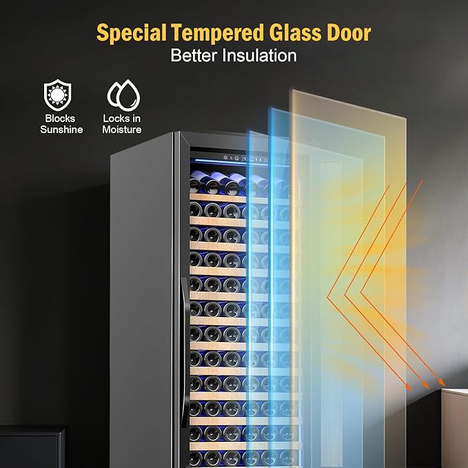 Wine Fridge Freestanding,173 Bottles 24 Inch Wine Cooler Refrigerator, Tall Wine Fridge with Compressor Low Noise Fast Cooling, Wine Cellar with Upgraded Door Handle Sliding Rail Shelves, Black