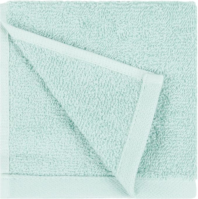 Amazon Basics face Towels for Bathroom, 100% Cotton Extra Absorbent washcloth, Fast Drying - Salon Towel - Ice Blue (12 x 12 inches) (Pack of 144)