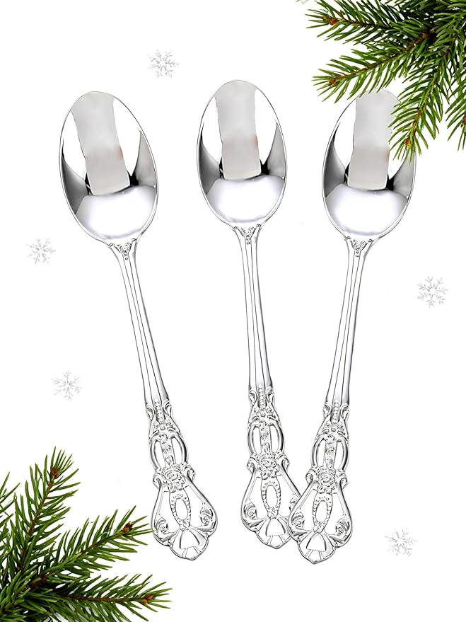 75PCS Silver Plastic Spoons - Silver Spoons Disposable - 8.1 Inch Heavy Duty Plastic Silverware - Heavyweight Elegant Disposable Utensils for Catering, Parties, Dinners, Weddings