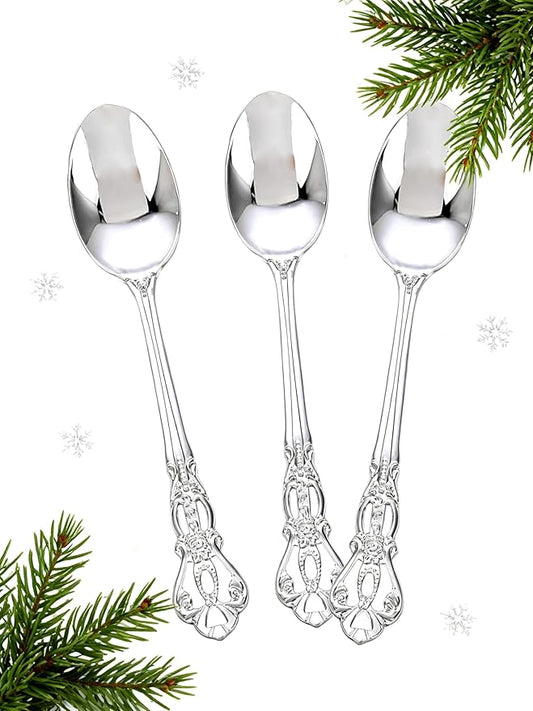 75PCS Silver Plastic Spoons - Silver Spoons Disposable - 8.1 Inch Heavy Duty Plastic Silverware - Heavyweight Elegant Disposable Utensils for Catering, Parties, Dinners, Weddings