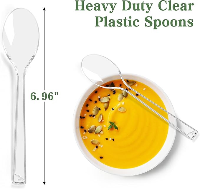 360 Count Plastic Spoons - 6.96 Inch Disposable Spoons, Heavy Duty Plastic Spoons, BPA-Free, Heat Resistant Disposable Silverware, Suitable for Party, Picnic, Events and Everyday Use