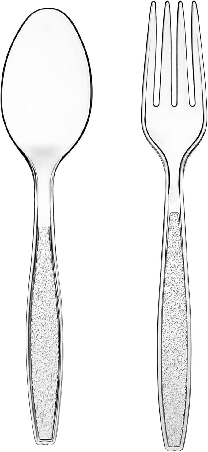 Plastic Forks and Spoons Set - (Bulk Pack 360 Pcs) Clear Plastic Cutlery Utensils Heavy Duty, 180 Forks and 180 Spoons, Silverware Sets for Party Supplies, Dinners, Take-Out, Catering, Food Services