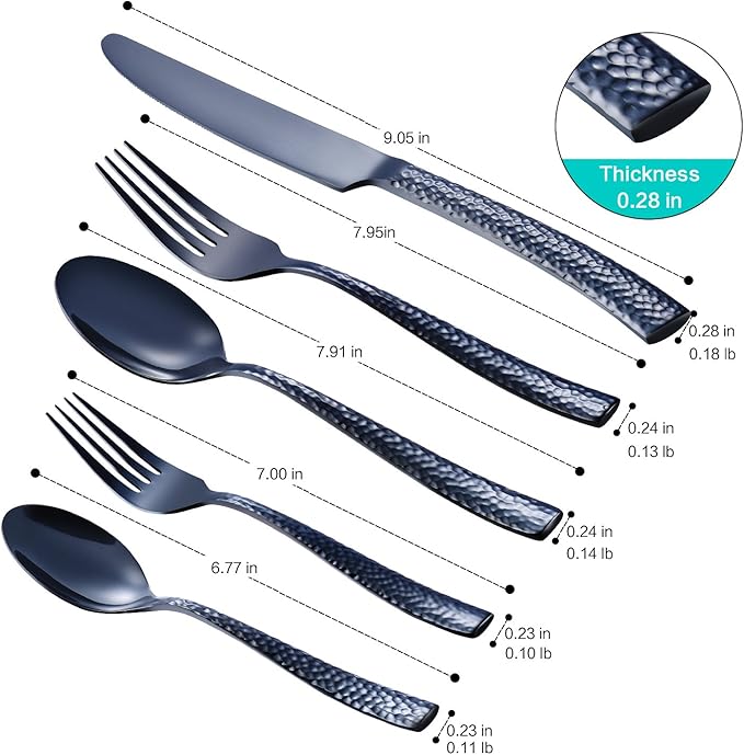 Silverware Set Black Hammered Pattern Flatware Cutlery Stainless Steel Utensil 20 Pieces Spoons Forks and Knives Service for 4