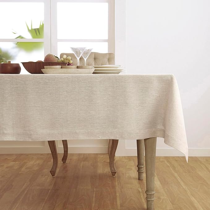 Solino Home Linen Tablecloth 60 x 108 Inch - 100% Pure Linen Light Natural Table Cloth for Rectangle Tables - Athena, Machine Washable Tablecloth for Holiday, New Year