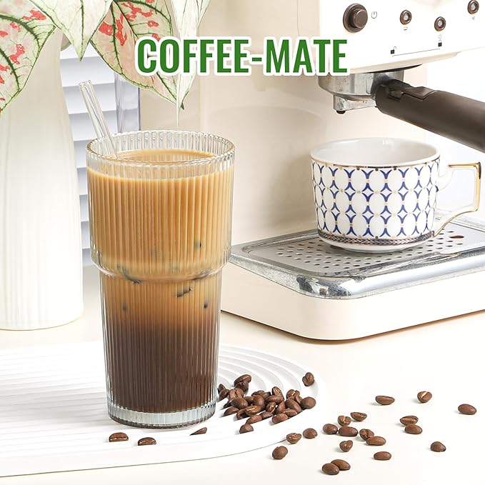 20 oz Glass Cup and Straw 3 Set, Glass Tumbler with Straw, Vintage Glassware for Whiskey Cocktail Beer, Iced Coffee Cups (3 PACK)