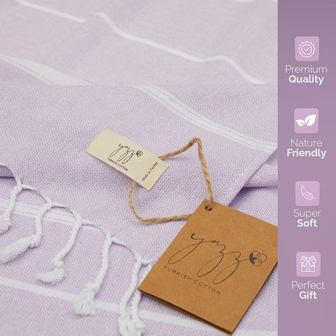 Hand Towels - Set of 2, 18" x 30" inches, Decorative Peshtemal Cotton Hand Towels for Kitchen, Bath, Guest, Face, Hair, Gym, Yoga, Dishcloth, Travel (Light Lilac)