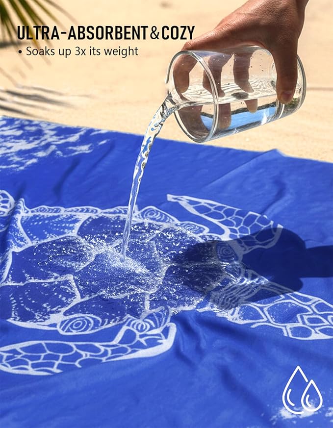 Oversized Turkish Beach Towel Blanket Cotton Giant XL Sandproof Towels Huge Linen XXL Extra Large Big Throw Quilt Blankets for Adults Blue Turtle