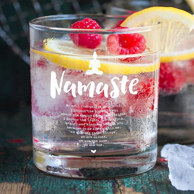 kunlisa Namaste Zen Gifts Whiskey Glasses, Meditation Spiritual Gifts for Women, Gift for Yoga Lovers, 10 oz Drinking Rocks Glasses for Women Whisky Cocktail Scotch Bourbon Liquor