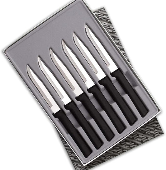 RADA Cutlery 6-Piece Serrated Steak Knife Gift Set (S6S), Stainless Steel Hollow Ground Blades, Made in USA, Silver Handles
