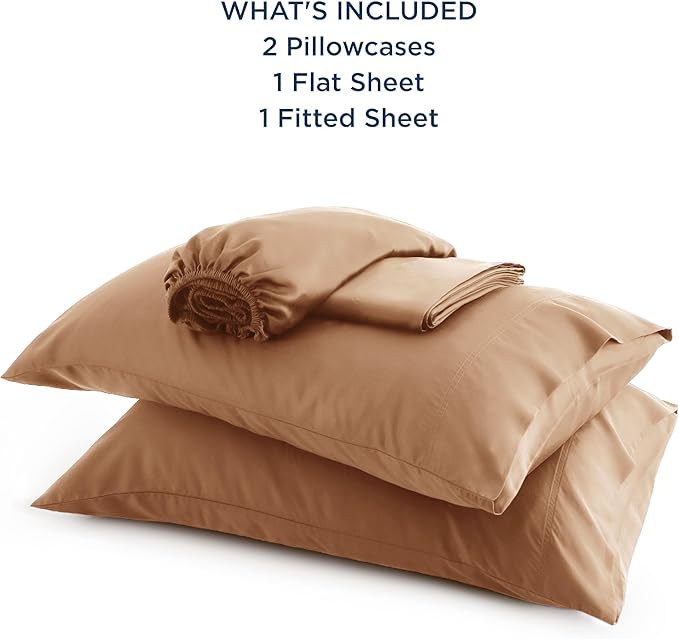 Bedsure Queen Sheet Set, Rayon Derived from Bamboo, Cooling Sheets, Breathable & Soft, Deep Pocket Up to 16 Inches, Hotel Luxury Silky Bedding for Hot Sleepers, Khaki