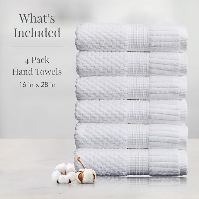 NY Loft 100% Cotton Hand Towel 6 Pack | Super Soft & Absorbent Quick-Dry Hand Towels 16" x 28" |Textured and Durable Cotton | Trinity Collection (6 Pack Hand Towel, Bright White)