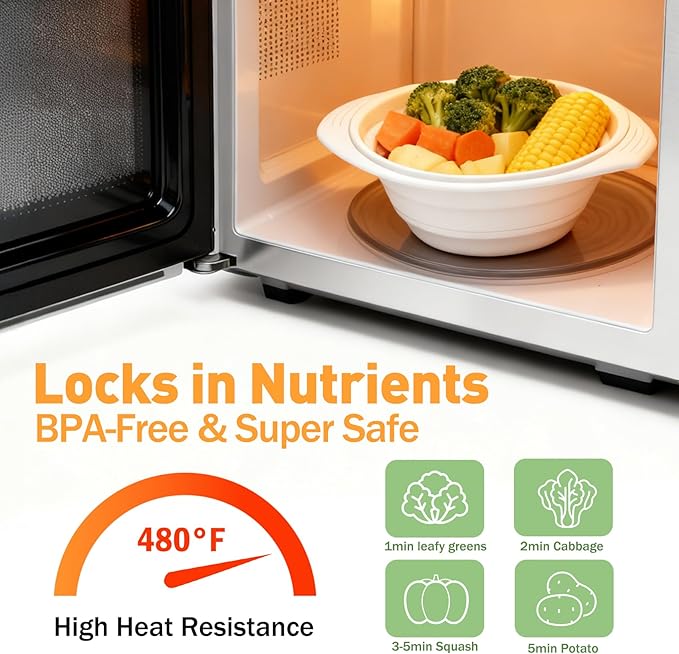 2 Pack White and Gray Silicone Steamer Microwave, 44oz Collapsible Vegetable Steamer Microwave with Magnetic Lid, Space-Saving Design, Dishwasher Safe Silicone Bowl for Cooking Veggies, Dumplings