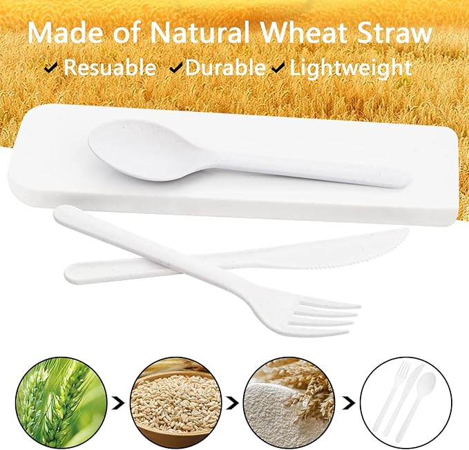 Supernal 180pcs Plastic Silverware Heavy Duty Matt White Silverware Reusable Plastic Cutlery Wheat Straw Reusable Spoon Knife Forks Set Tableware Dishwasher Microwave Safe