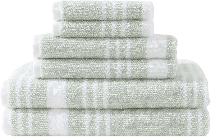 Nautica - Bath Towels, Soft & Absorbent Cotton Towels with Yarn Dye Terry Loops, Medium Weight Bathroom Towels (Windward Green, 6 Piece)