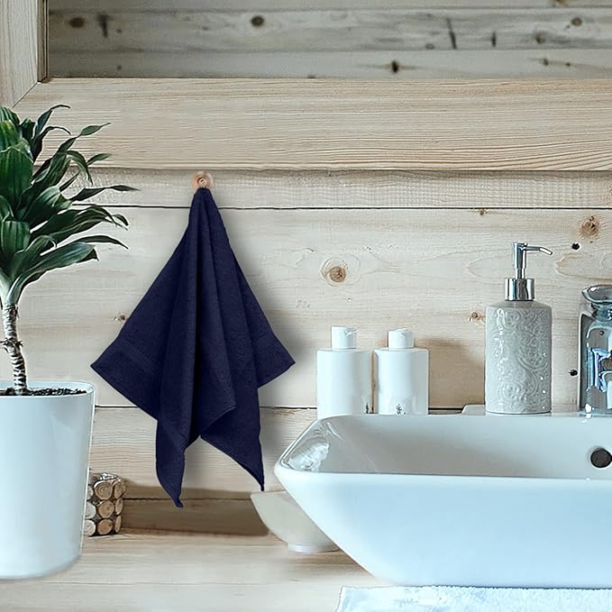 Luxury Hotel & Spa Collection, Quick Dry 100% Turkish Cotton 700 GSM, Eco Friendly Towel, for Bathroom, Gymand Kitchen Dobby Border Soft Hand Towel Set 16 X 30, Navy Blue, Hand Towels - Set of 6