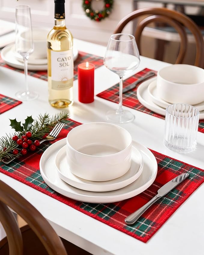 Famiware Porcelain Dinnerware Set, 18-Piece Modern Plate and Bowl Set, dish set for 6, Microwave and Dishwasher Safe Tableware, White