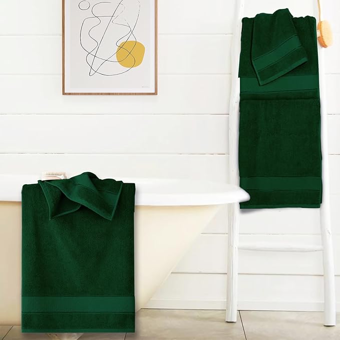 COZYART Formal Green Bath Towel Set 6 Piece, Luxury 100% Turkish Cotton 650GSM Hotel Quality, Soft, Absorbent,Towel Sets for Bathroom | 2 Bath Towels 2 Hand Towels 2 Washcloths