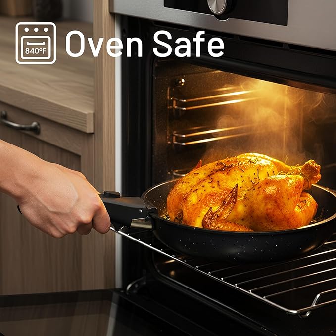 KIKCOIN Ceramic Nonstick Pots and Pans Set - Cookware Set with Detachable Handle - 25 Pack Stackable Cooking Set for RV Kitchen, with Frying Pans, Steamer - Induction/Dishwasher/Oven Safe, PFOA Free