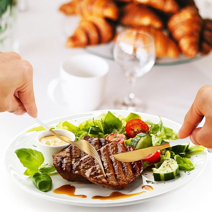 Gold Silverware Set for 8, MIKIWAY Matte Gold With White Handle Flatware Set, 40 Pieces Stainless Steel Cutlery Tableware Set, Kitchen Utensils Set Include Spoons And Forks Set, Dishwasher Safe