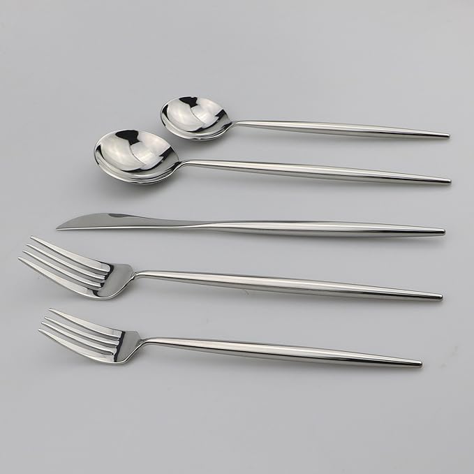 5-Pieces 18/10 Stainless Steel Silverware Set, Mirror Polishing Silver Flatware Set, Kitchen Knife Fork Spoon Utensils, Service for 1