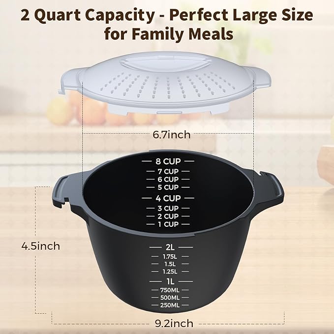 Professional 3 Piece Set Micro Cookware, Microwave Veggie Steamer, Microwave Rice Cooker as Steamer, Mix, Server and Storage Food Bowl BPA Free, Dishwasher Safe, Nestable Storage, Size-1QT, 2QT, 3QT
