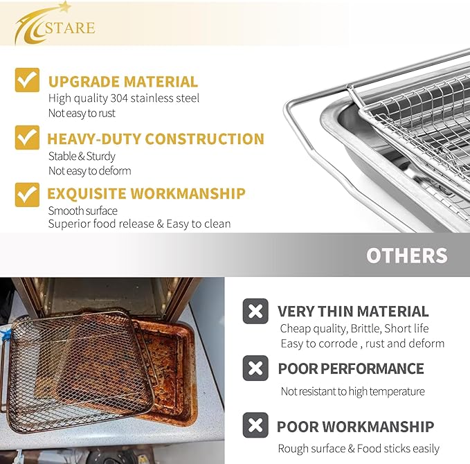 FRIGPEREAFT Air Fryer Tray Replacement for Frigidaire 30'' Ready Cook Range Oven Parts 304 Stainless Steel 25x 16.25 In Air Fry Rack Frigidaire Electric Wall Oven Air Fryer Basket Set (Not 24'' Width)