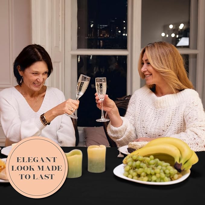 Classic Black Tablecloth 90x156 - Black Table Clothes for 8 Foot Rectangle Tables, 200 GSM Stain and Wrinkle Resistant Washable Fabric [2 Pack]