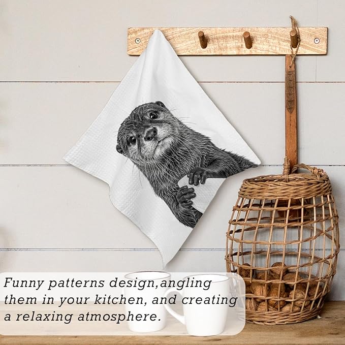 13x13 Cute Otter Kitchen Towels 1 PCS, Funny Otter Gifts for Women, Otter Decor Hand Towels for Bathroom, Cute Animal, Women, Pet Owners Housewarming-02