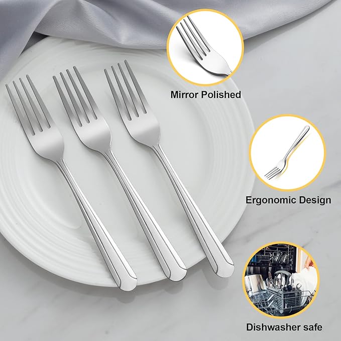 BEWOS 24-Piece Salad Forks, 7.1-Inch Forks Silverware Set, Stainless Steel Small Fork, Dessert Forks Bulk, Metal Forks, Salad Fork Set, Appetizer Forks, Silver Fork, Dishwasher Safe, Mirror Polished