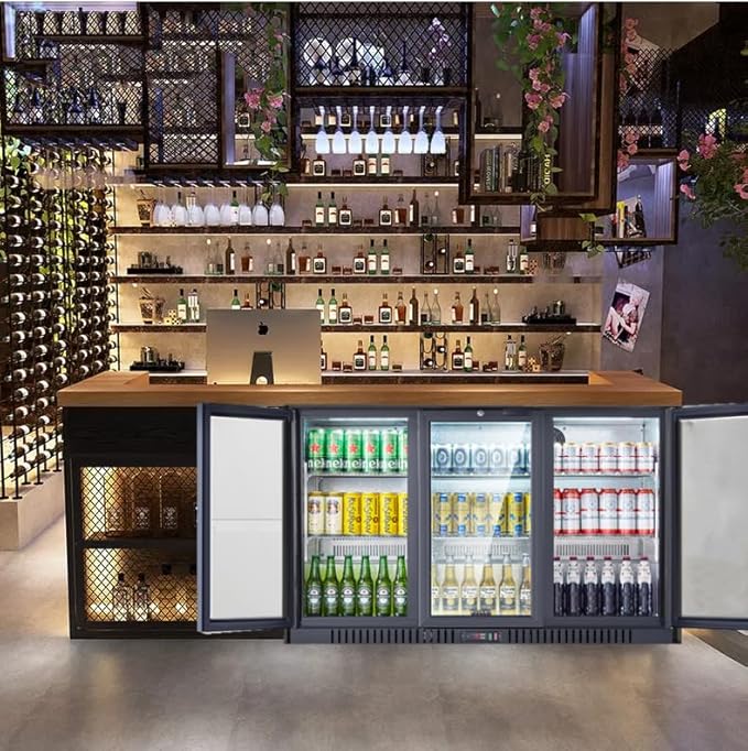 BODEGA BODEGACOOLER Commercial Bar Cooler With 3 Glass Doors,11.4 Cu.Ft Under Counter Beverage Refrigerator,Back Bar Refrigerator,Commercial Display Drink Fridge,LED Lighting Beer Wine Soda Drinks