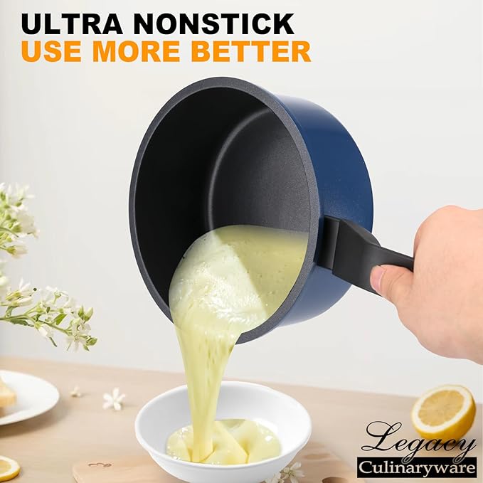 Nonstick Sauce Pan with Lid,1.5QT small pot, PFOA Free,Kitchen Pots Induction Pot,Blue