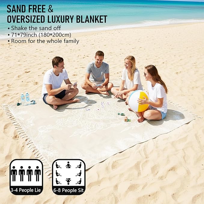 Oversized Turkish Beach Towel Blanket Cotton Giant XL Sandproof Towels Huge Linen XXL Extra Large Big Throw Quilt Blankets for Adults Beige Turtle