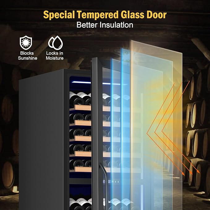 Wine Fridge Dual Zone, Freestanding Wine Cooler Refrigerator 180 Bottles Large Capacity with Sliding Rail Wooden Shelves and Door Lock, Black