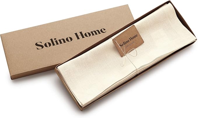 Solino Home Linen Ivory Placemats Set of 6 - 100% Pure Linen Placemats 14 x 19 Inch for Holiday, New Year - Fete