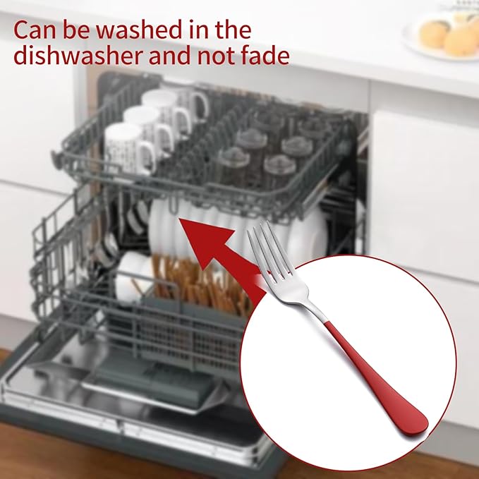 Red and Black Dinne Forks Set 24 Piece,Red and Black Handle Silverware Forks 18/0 Stainless Steel Flatware Bulk Forks,8.1-inch Dessert Forks Sets Table Forks Set of 24, Dishwasher Safe