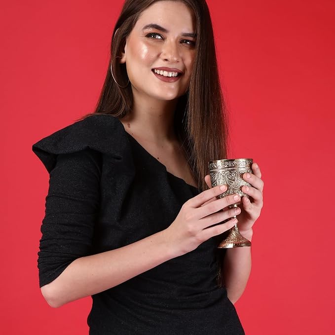 REPLICARTZ Brass Embossed Goblet of King Arthur, Medieval Decor Gothic Cup, Roman Chalice Pack of 1 (250ml)