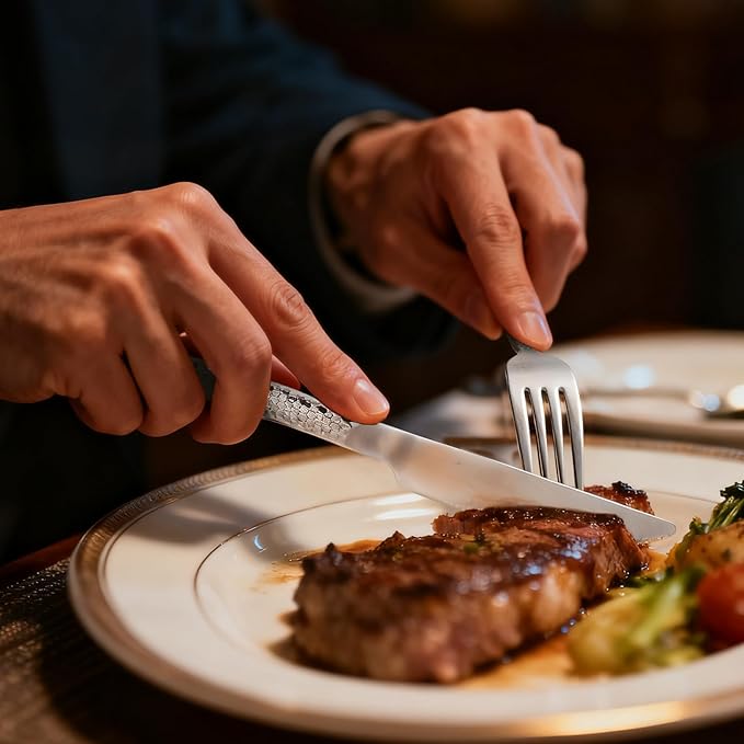 Hammered silverware set, modern flatware set for 4 Heavy duty cutlery set 20piece Stainless Steel fork spoon knife set everyday kitchen, Mirror Finish Dishwasher Safe