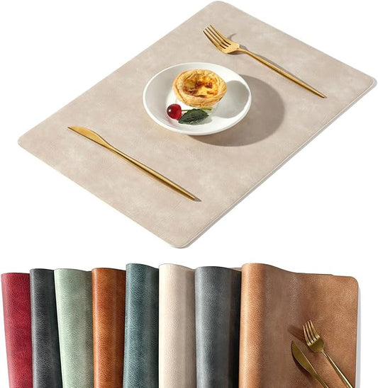 UnivoColors Washed Cowhide Pattern PU Leather Placemats Set of 6 Heat Resistant Kitchen Table Mats, Waterproof Wipeable for Party Decoration(Beige)