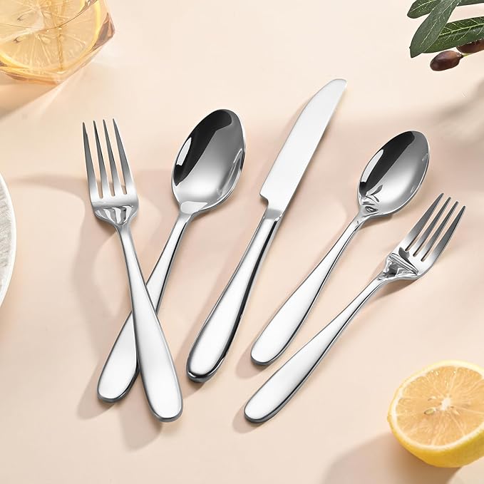 40-Piece Silverware Set, Flatware Set for 8, Food-Grade Stainless Steel Tableware Cutlery Set, Mirror Finished Utensil Sets for Home Restaurant, Forks Spoons and Knives Set, Dishwasher Safe