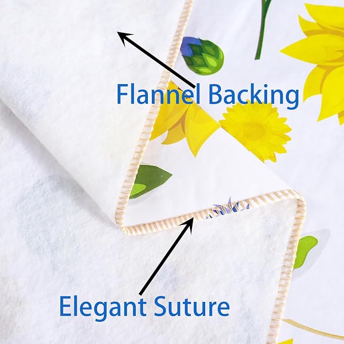 Heavy Duty Vinyl Tablecloth with Flannel Backing Waterproof Oil-Proof Plastic Table Cloth Stain-Resistant Wipeable Rectangle or Square Table Cover for Indoor and Outdoor (Yellow Flower, 52x70 Inch)
