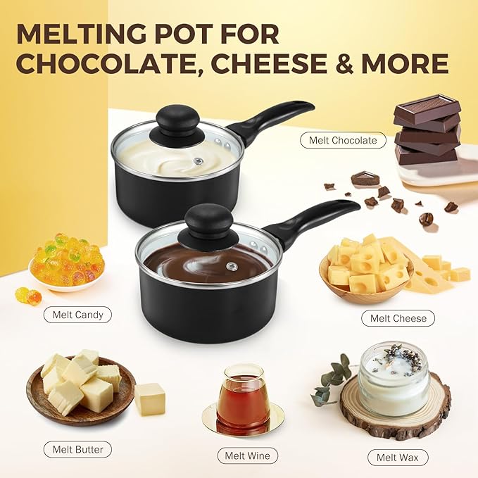 Electric Chocolate Melting Pot - Dual 1L Ceramic Non-Stick Pots, PTC Heating & Precision Thermostat (80W, 110V) for Home/Commercial Chocolate, Candy, Fondue & Hot Beverage