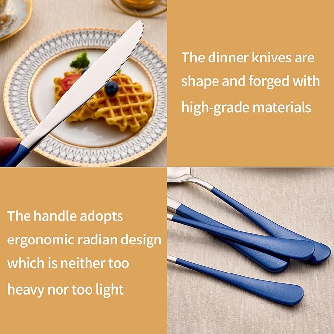 20-Piece Dark Blue Silverware Set 18/0 Stainless Steel Silverware Set Dark Blue Handle Cutlery Set Service for 4 Dinner Knives Forks Spoons Set Flatware Set Finish Dishwasher Safe