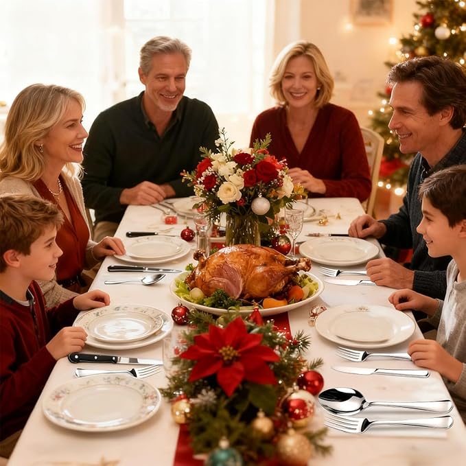 49-Piece Silverware Set with Organizer, Stainless Steel Flatware Utensils Set for 8, Forks and Spoons Silverware Set Cutlery Set with Steak Knives, Dishwasher Safe